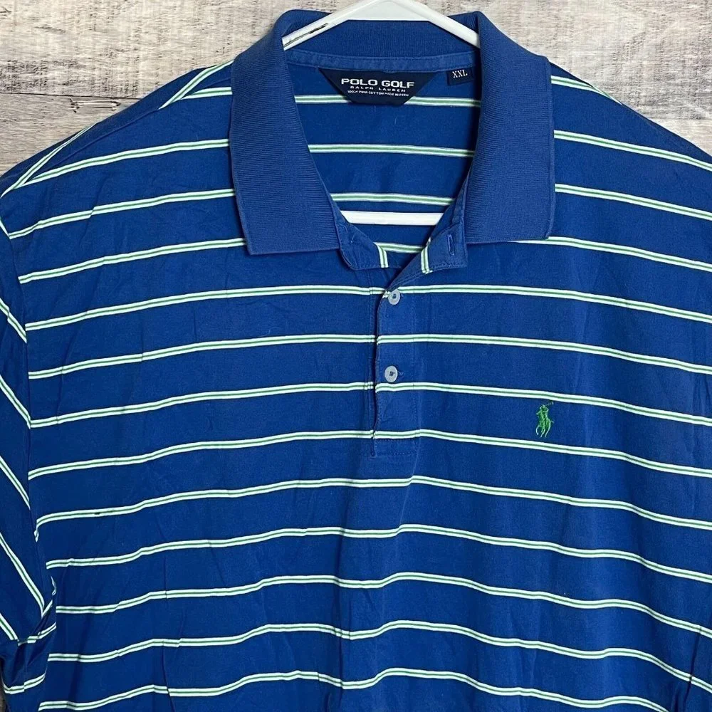 Polo Golf Ralph Lauren Polo Shirt Mens XXL Striped Blue Short Sleeve Pony Casual